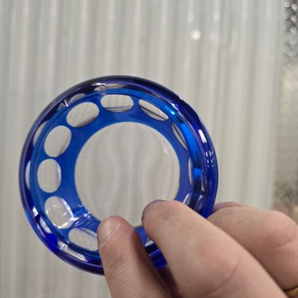 Vintage Cobalt Blue Cut-to-Clear Crystal Ashtray - Picture 2 of 4